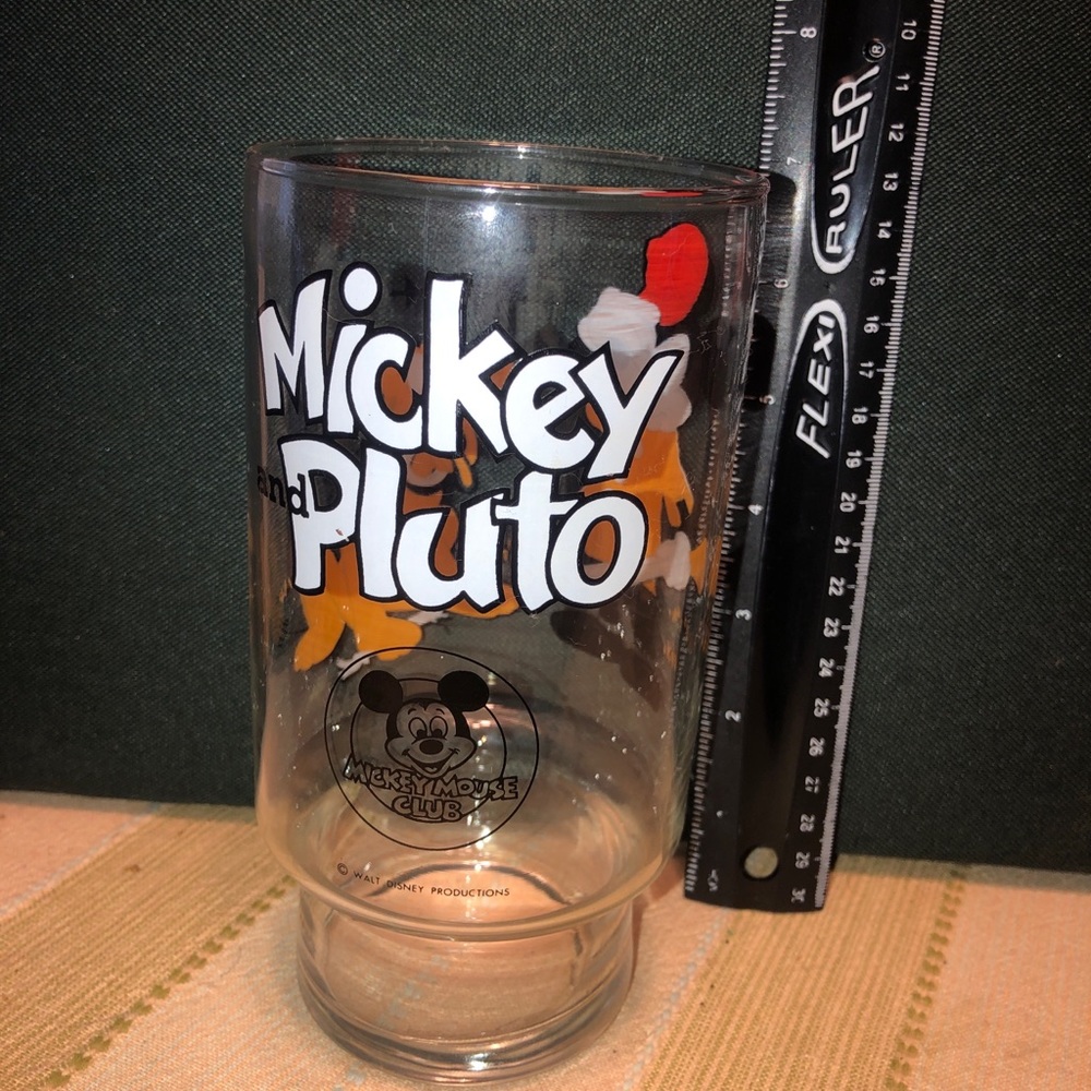 Mickey and Pluto glass cup 7”